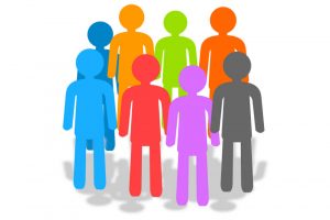 graphic of outlines of several people each in a different colour arranged in a group with a shadow - Footsteps Educational Psychology's partners